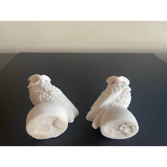 Pair of Vintage Italian Alabaster Snow Owl Sculptures - White Salt Stone - Picture 10 of 10
